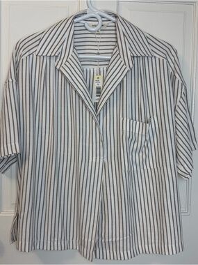 NWT Max Studio Women's Boxy Cropped Striped Pullover Collared Shirt, Size S
